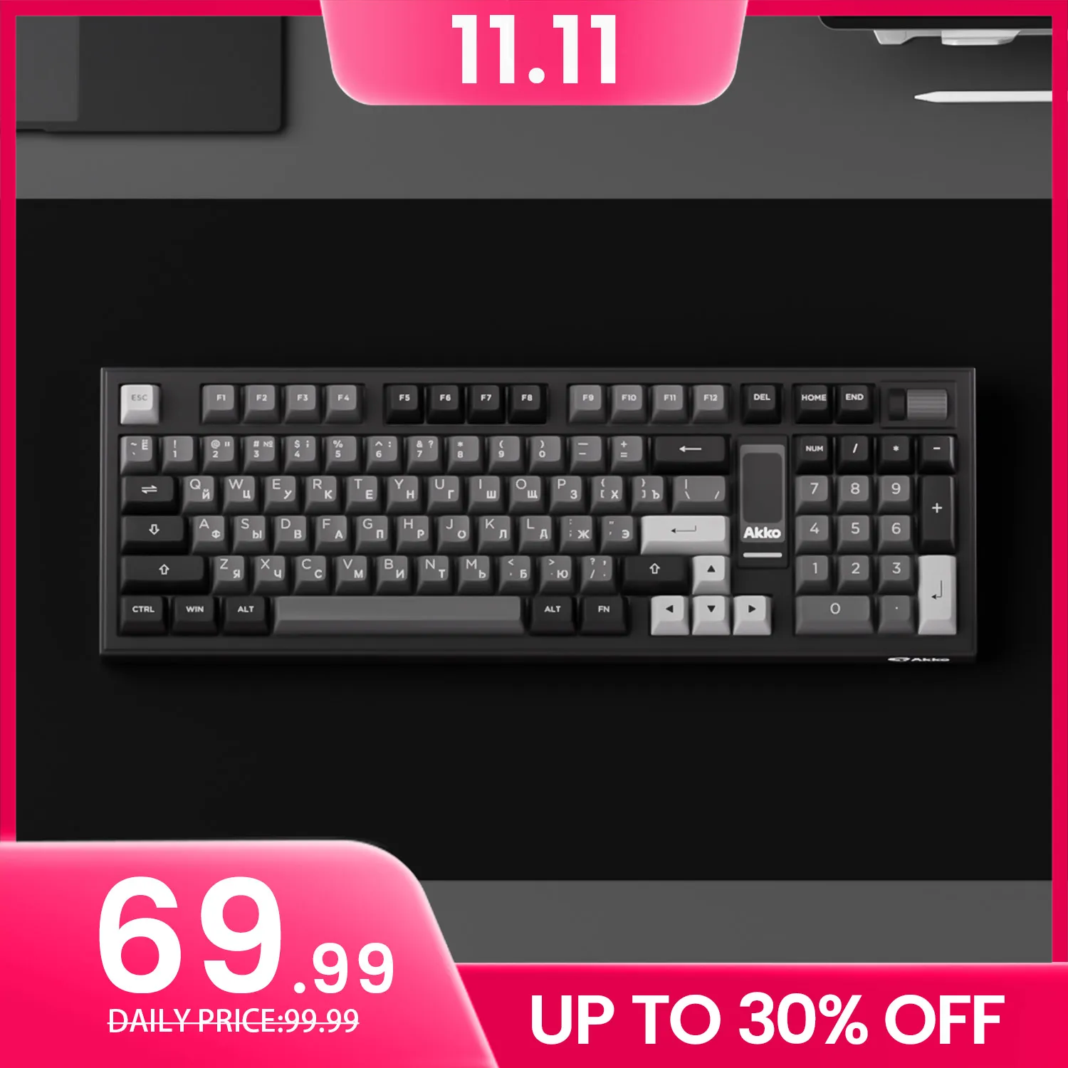 

Механическая клавиатура Akko 5098B, русские колпачки для клавиш, горячая замена с 1,47-дюймовым ЖК-экраном, беспроводная игровая клавиатура 2,4G/Bluetooth
