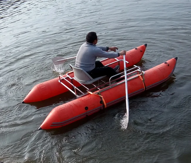 Inflatable pontoon boat with stainless steel frame and aluminum deck