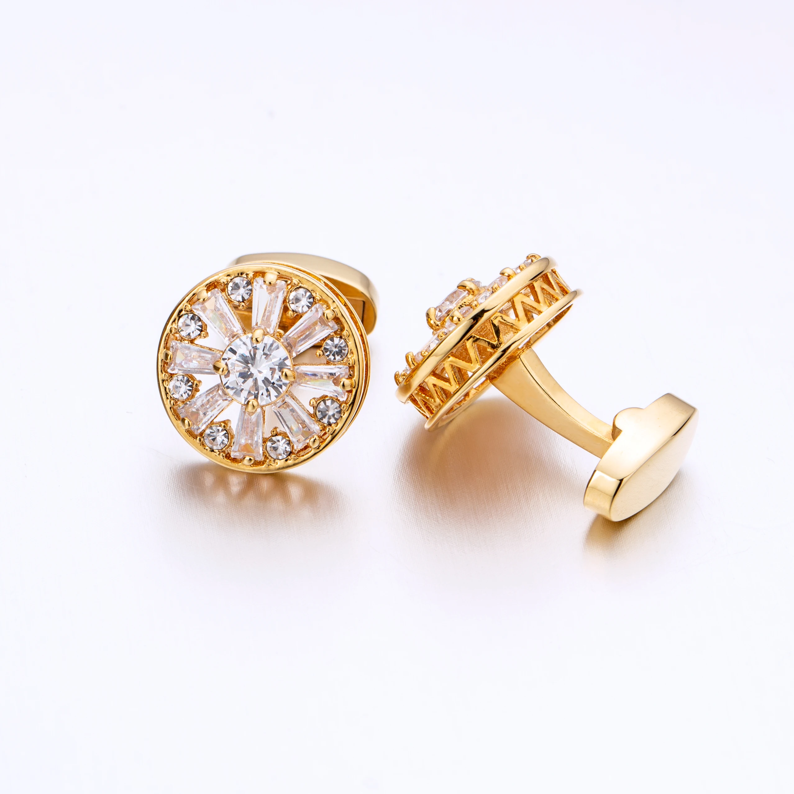 KFLK Brand High Quality for Mens Women Gold-color Round White Crystal Cufflinks Wedding Gift Button Guests female
