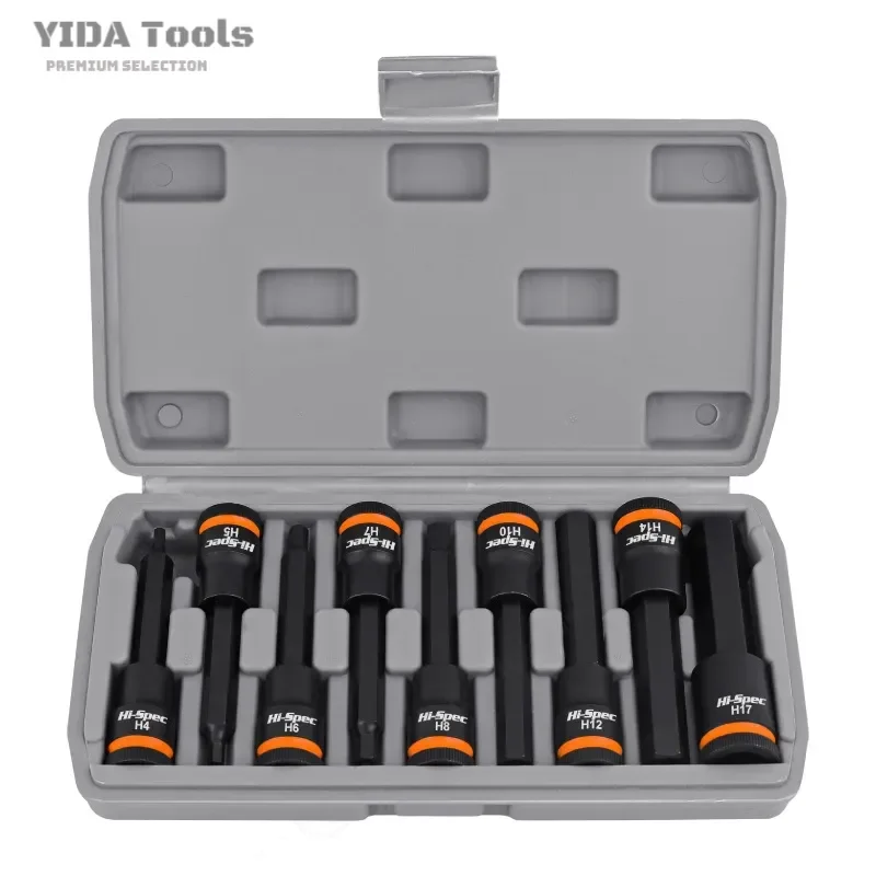 8 Piece Electric Hex Socket Set 1/2 Inch Inner Hex Bit Extension Screwdriver Sleeve Wrench for Deep Hole