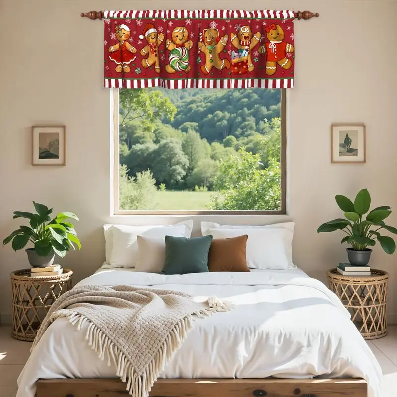 VIKAMA Christmas Short Curtains Valances Buffalo Plaid Snowman Xmas Tree for Kitchen Holiday Window Curtain Decor