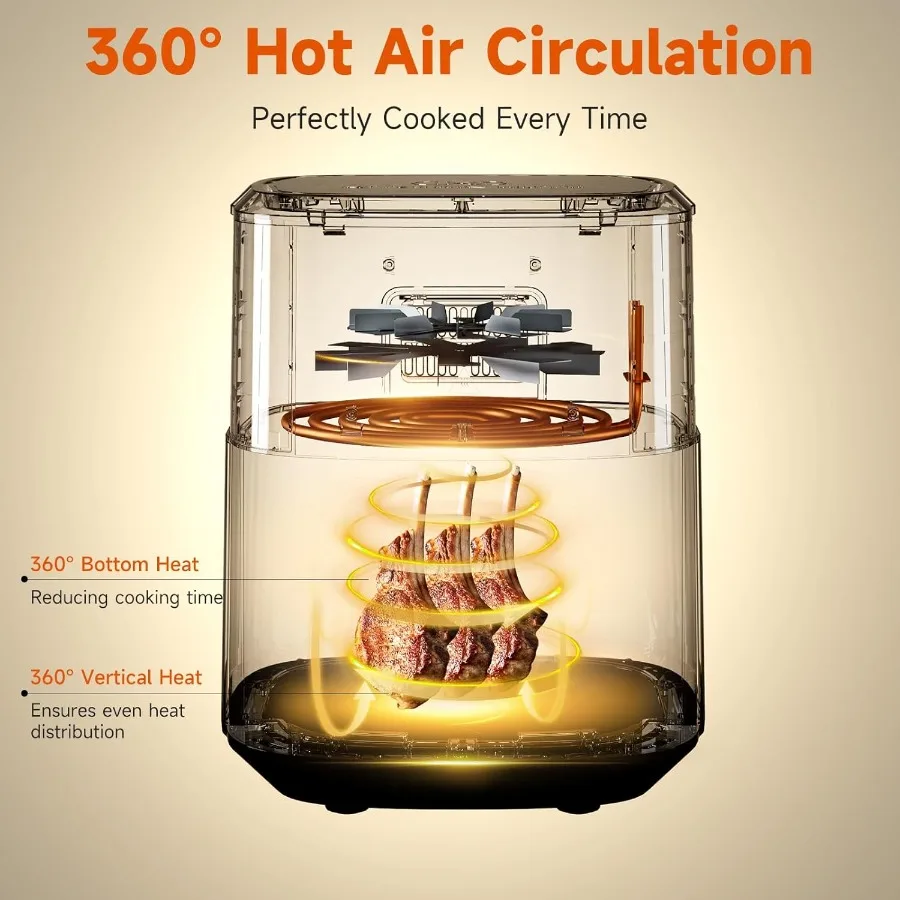 Duża frytkownica beztłuszczowa XL 8,5 QT z zewnętrzną powłoką ze stali nierdzewnej i okienkiem, cyfrowe sterowanie 8 w 1 z precyzyjnym ustawianiem temperatury do 400F.