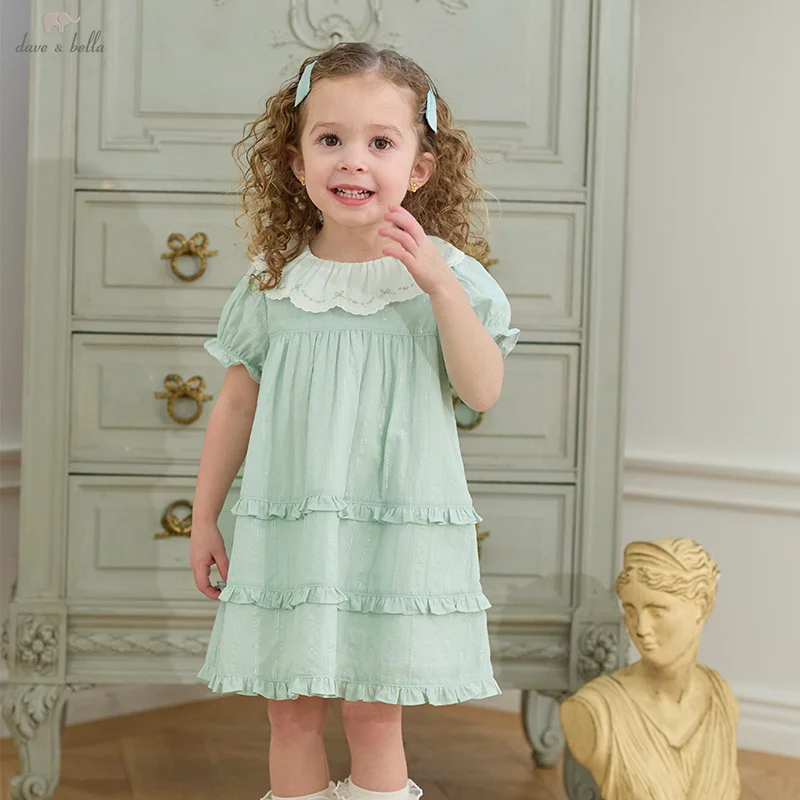

Dave Bella Girls Baby Summer Princess Dress Children's Sweet Charm Cute Embroidery Lace Collar Green Fashion Dress DB2252290