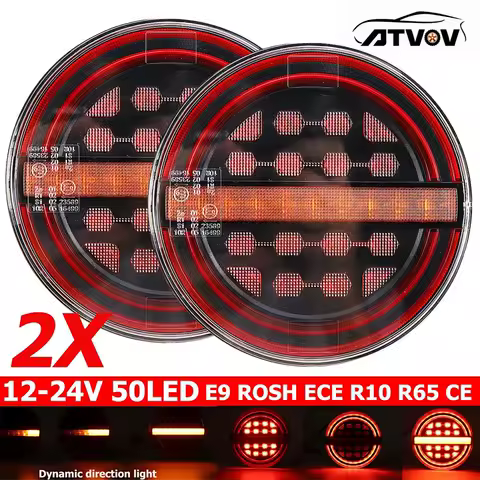 ATVOV 6x/4x/2x/1x 5.3" Round LED Trailer Rear Tail Brake Light DRL Flow Turn Signal Lamp Truck Vans Boat Caravan Lorry Tractor
