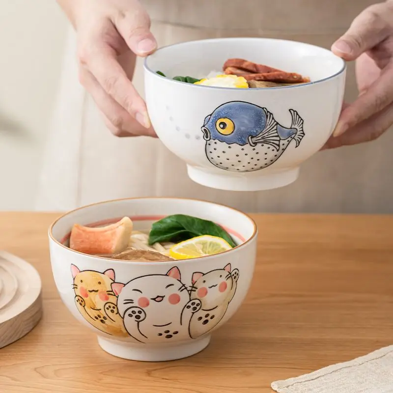 Rice bowl Rice bowl family dinner ceramic Japanese cartoon cute noodle bowl good-looking tall bowl 1PC