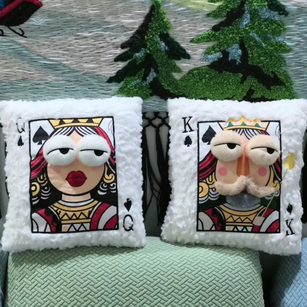

Patchwork Style Poker Card Cushion High-Value Design 3D Big Eyes Embroidered Pillow Card Game Theme Patchwork Pillow