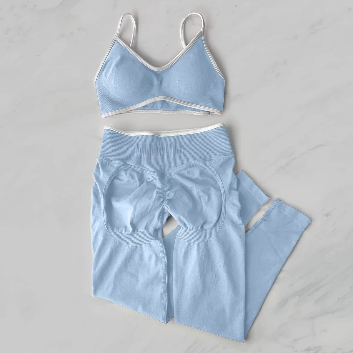 2Pcs 여성 체육관 요가 세트 원활한 높은 허리 레깅스 스포츠 브라 탑 운동 복장 피트니스 Activewear 러닝 트레이닝 의류