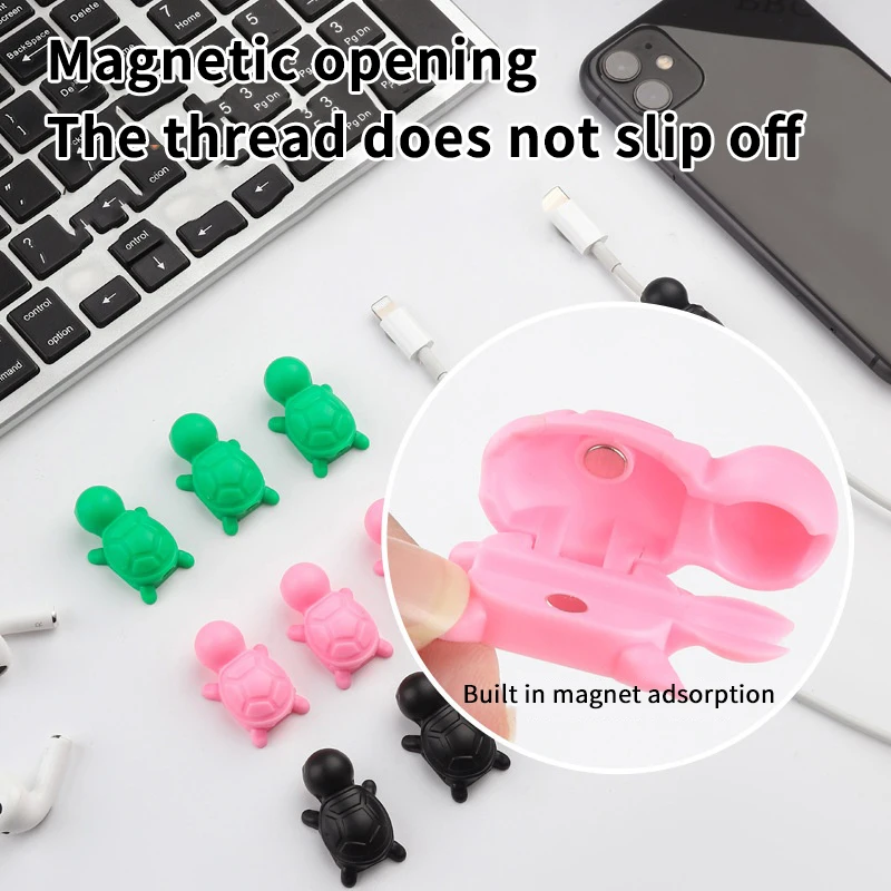 12pcs For Phone Data Charger Home Office Magnetic Cable Management Clips Cute Turtle Data Cable Cord Organizer Desk Cable Holde