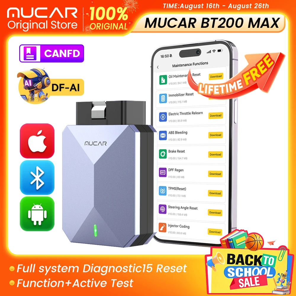 [2026 NEW]MUCAR BT200 Max Bi-Directional Scanner with Lifetime Free Update &15 Resets Car Diagnostic Tool CAN FD