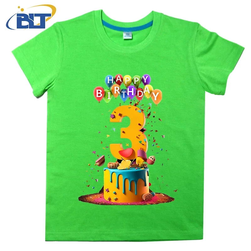 Детская футболка на день рождения 3 года, летний детский хлопковый подарок с коротким рукавом для мальчиков и девочек