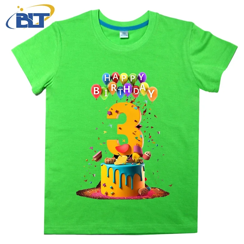 Happy Birthday for 3 year kids T-shirt summer children's cotton short-sleeved boys and girls gift