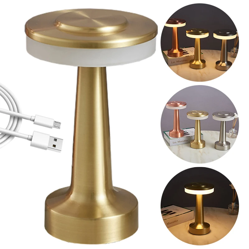 

Retro Bar LED Table Lamp Mushroom Lamps Touch Sensor USB Rechargeable Dumbbell Beside Lamp for Restaurant Hotel Bedroom Decor