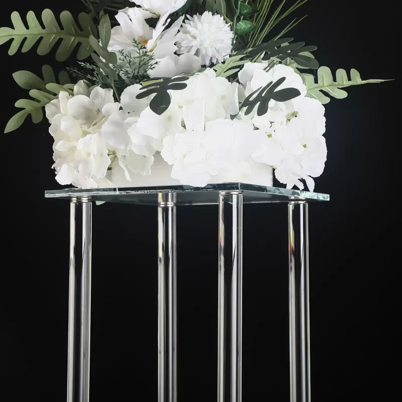 Transparent Square Crystal Glass Frame Wedding Centerpiece Flower Stand Stage Window Display Prop Event Road Guide Decoration