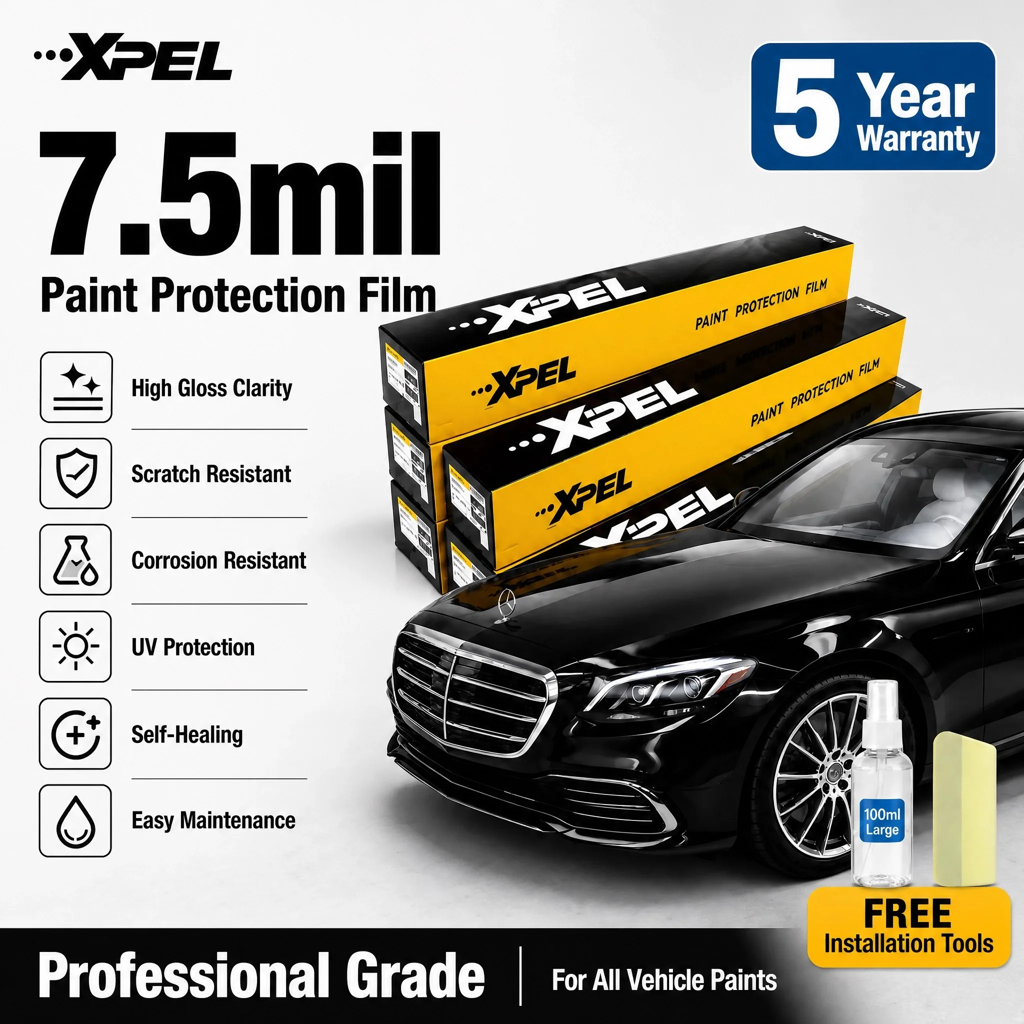 Пленка XPEL TPU для оклейки автомобилей, толщиной 7,5 мил, самовосстанавливающаяся, устойчивая к царапинам, глянцевая, прозрачная, защитная пленка для покраски автомобиля.