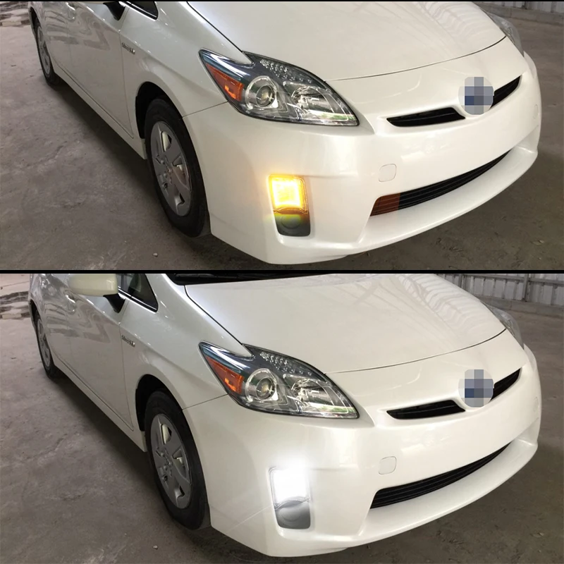 For 2010 2011 Toyota Prius Smoked Lens Dual-color Amber LED Car Front Bumper Turn Signal Lights w/ White DRL / Driving Lights