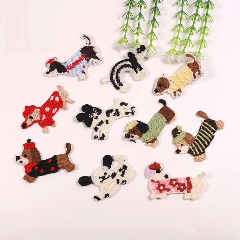 15PCS Cute little accessories, creative dog series cartoon animal embroidered fabric patches for clothes decoration and hairpin