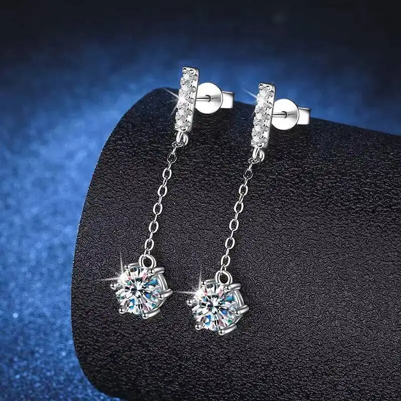 Elegant VVS1 Moissanite Drop Earring 925 Sterling Silver 1ct Moissanite Earring Luxury Long Moissanite Diamond Earring Women