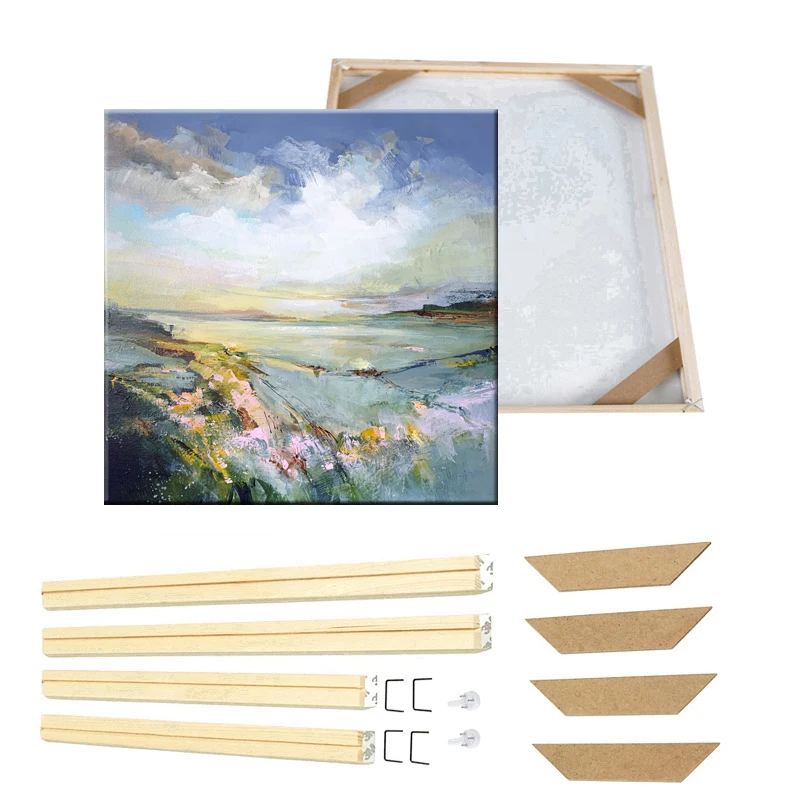 Abstract Landscape Canvas Painting Warm Color Village Waterfall Sky Art Poster Print Wall Picture Living Room Home Decor Framed