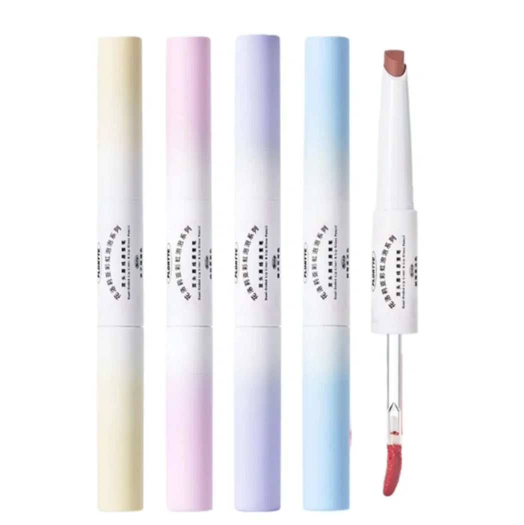 قلم تحديد الشفاه وملمع الشفاه المزدوج من FLORTTE RAINBOW BUBBLE بوزن 2.8 جرام - مستحضرات تجميل