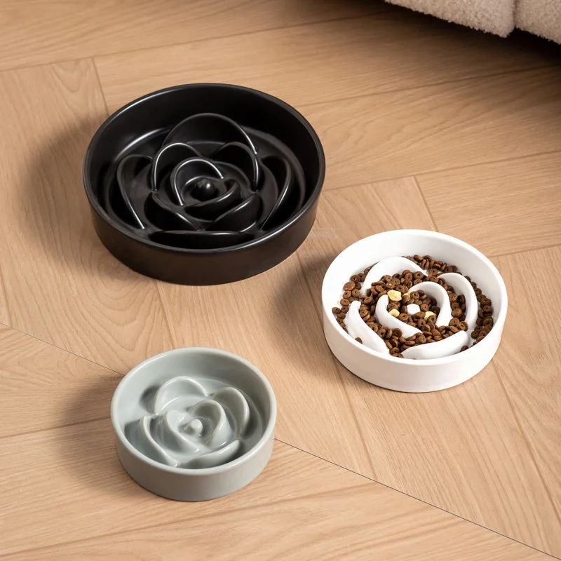 Matte Pet Slow Feeder Ceramic Bowl Anti Choke Anti Slip Flower Shaped Food Dish Dogs Cats