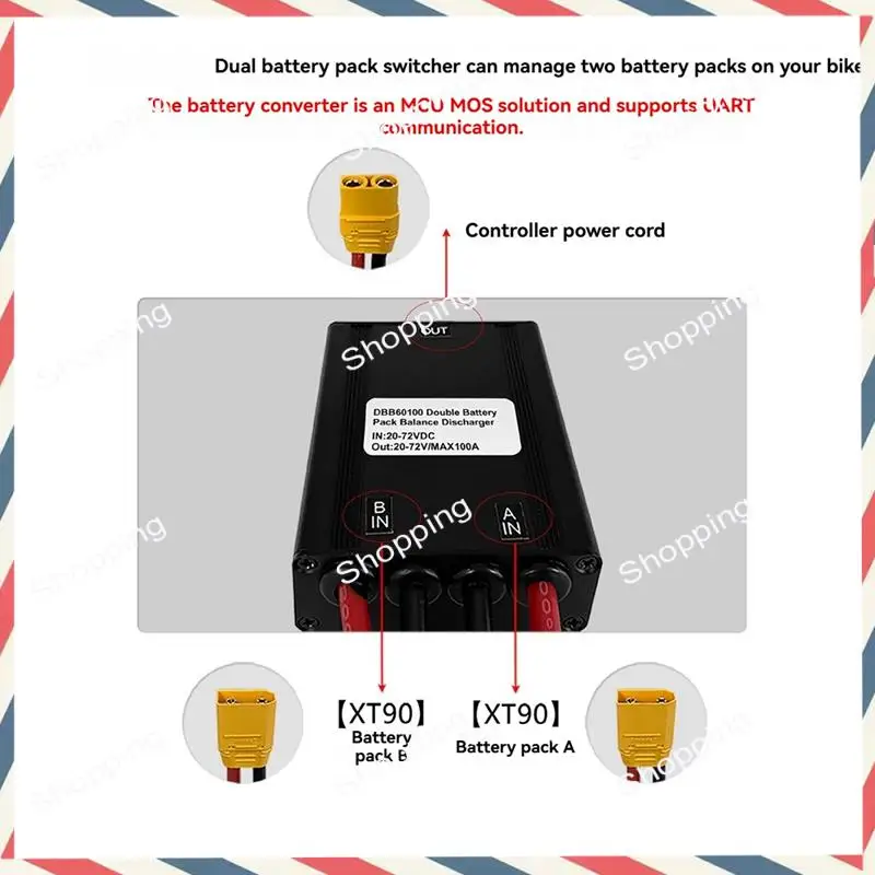 

A44M Electric Bicycle Dual Battery Discharge Converter, 20-72V 100A Simultaneous Connection Adapter