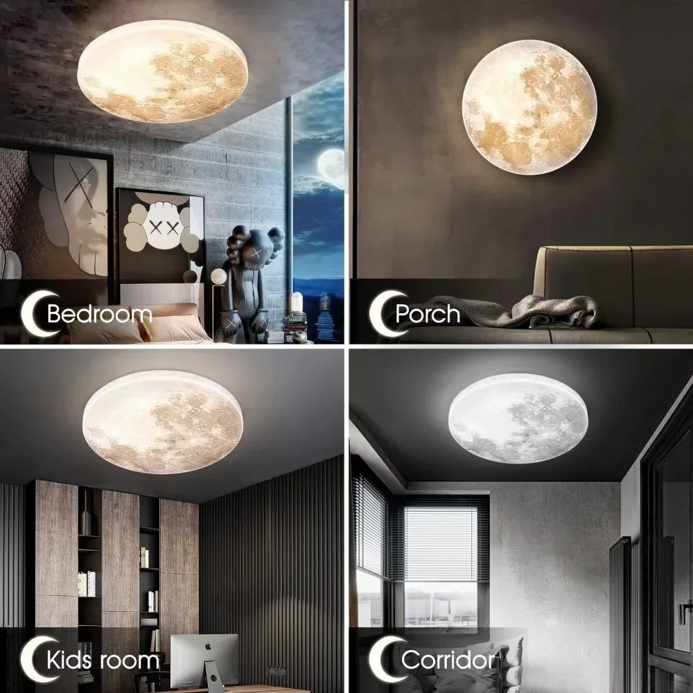 Imagem -03 - Moon Estilo Dimmable Flush Mount Luminária de Teto 3000k 4000k 6500k Cor Mutável por Interruptor de Parede