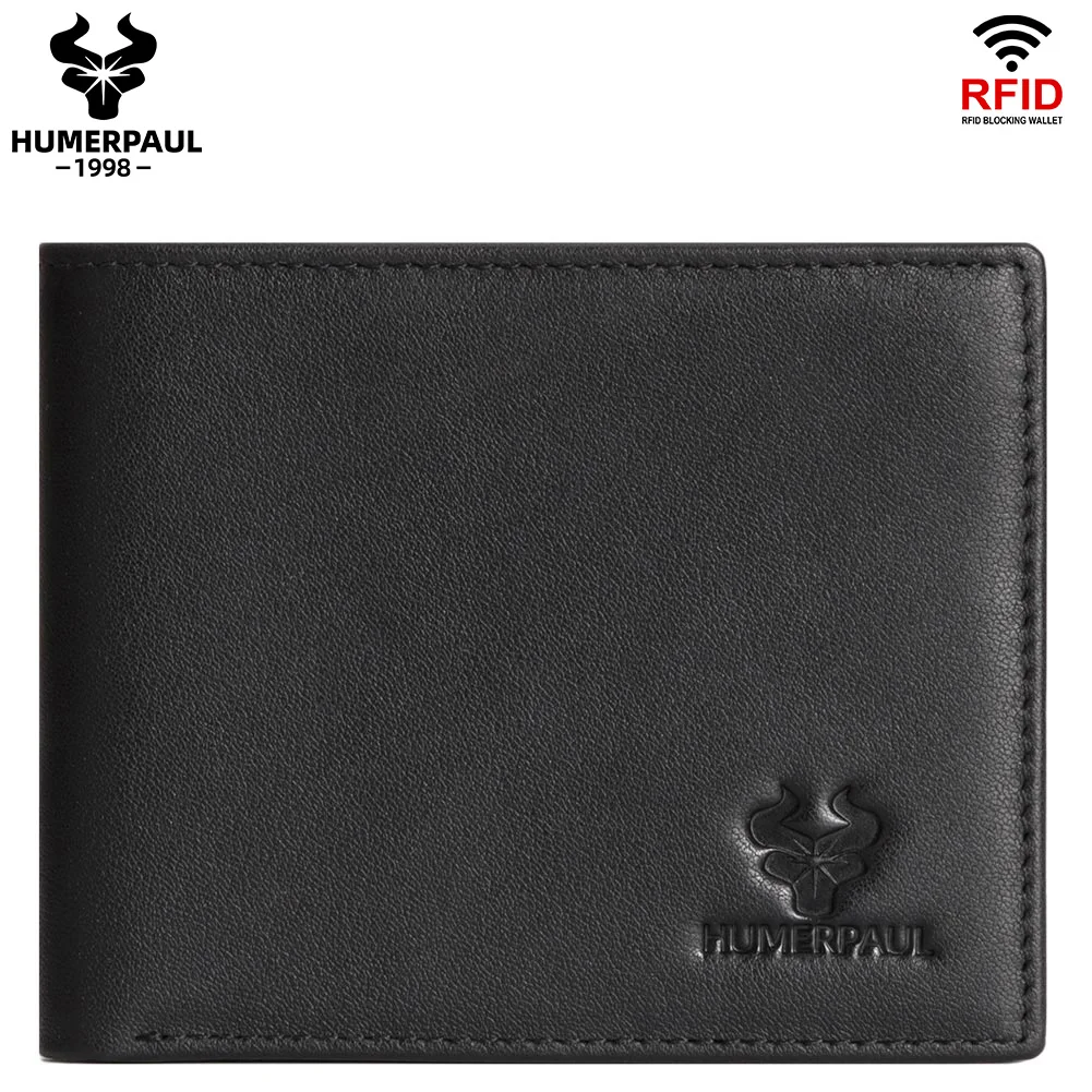 LAREET 100%Genuine Leather Wallet for Men Credit Card Holder with ID Window Bifold Top Flip RFIDE xtra Capacity Male Money Bag