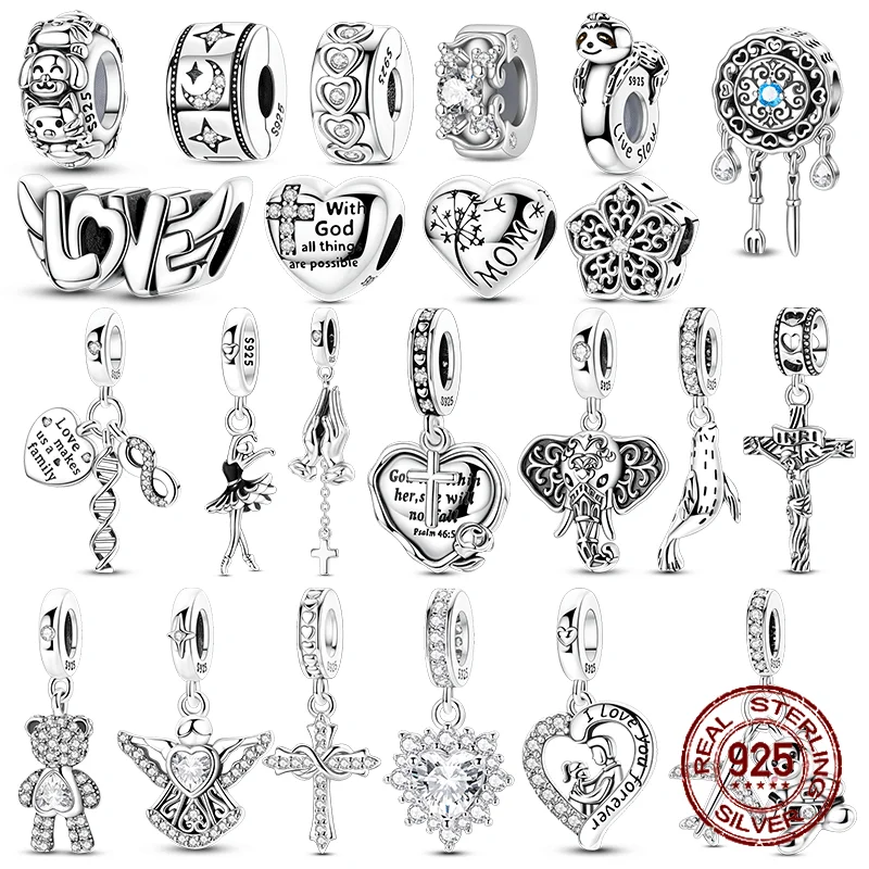 

925 Sterling Silver Love Heart Charms Bead Plain Color Clip Cute Dog Pets Pendants Fit Original Bracelet DIY Jewelry Women Gift