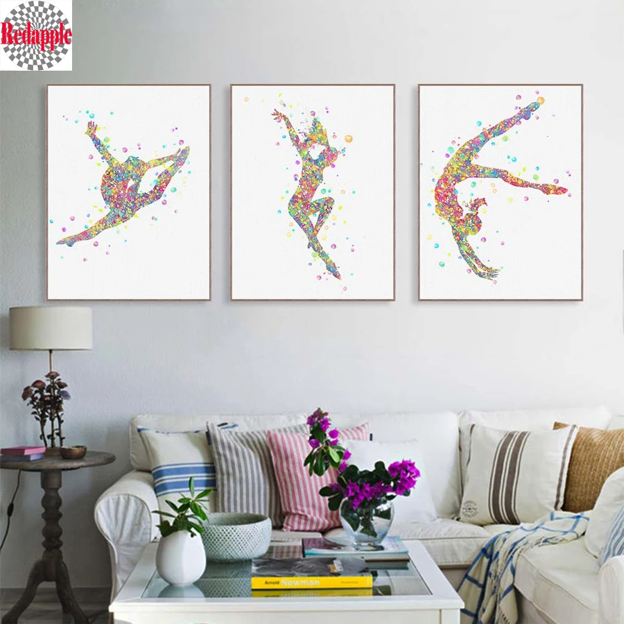 Modern Watercolor Gymnastics Exercise diamond Painting Abstract Beautiful Girl Room Wall Pictures of rhinestones Home Decor art