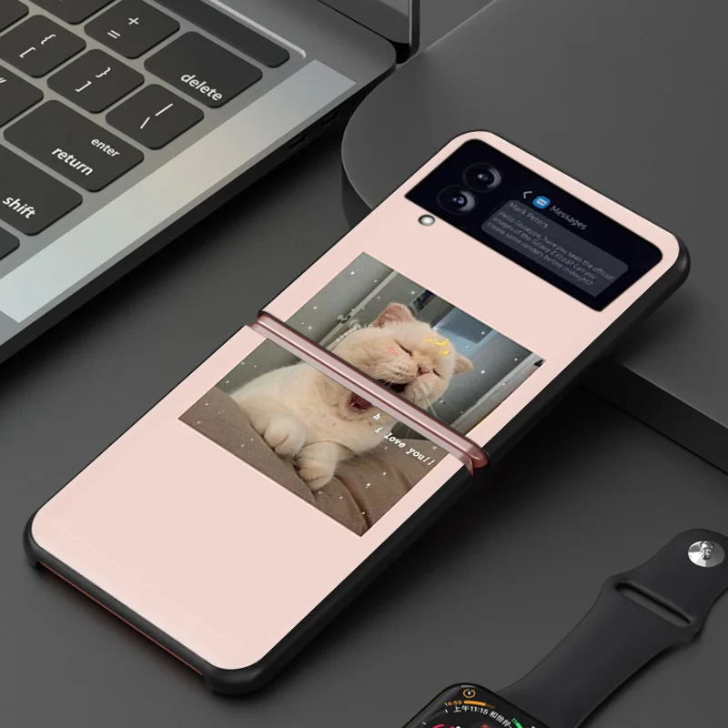 Black Phone Cases for Samsung Z Flip 6 5 4 3 Funny Cute Pink Cat Hard Galaxy ZFlip6 Flip5 Flip4 Flip3 Mobile Phone Shell Cover image 6