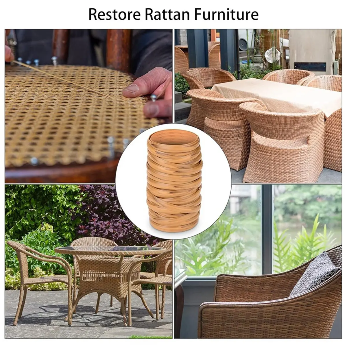(A99Z) 120ft 8mm Light Wood Wicker Repair Kit, PE Rattan Repair Kit for Wicker Chair Fixing, Patio Furniture Repair