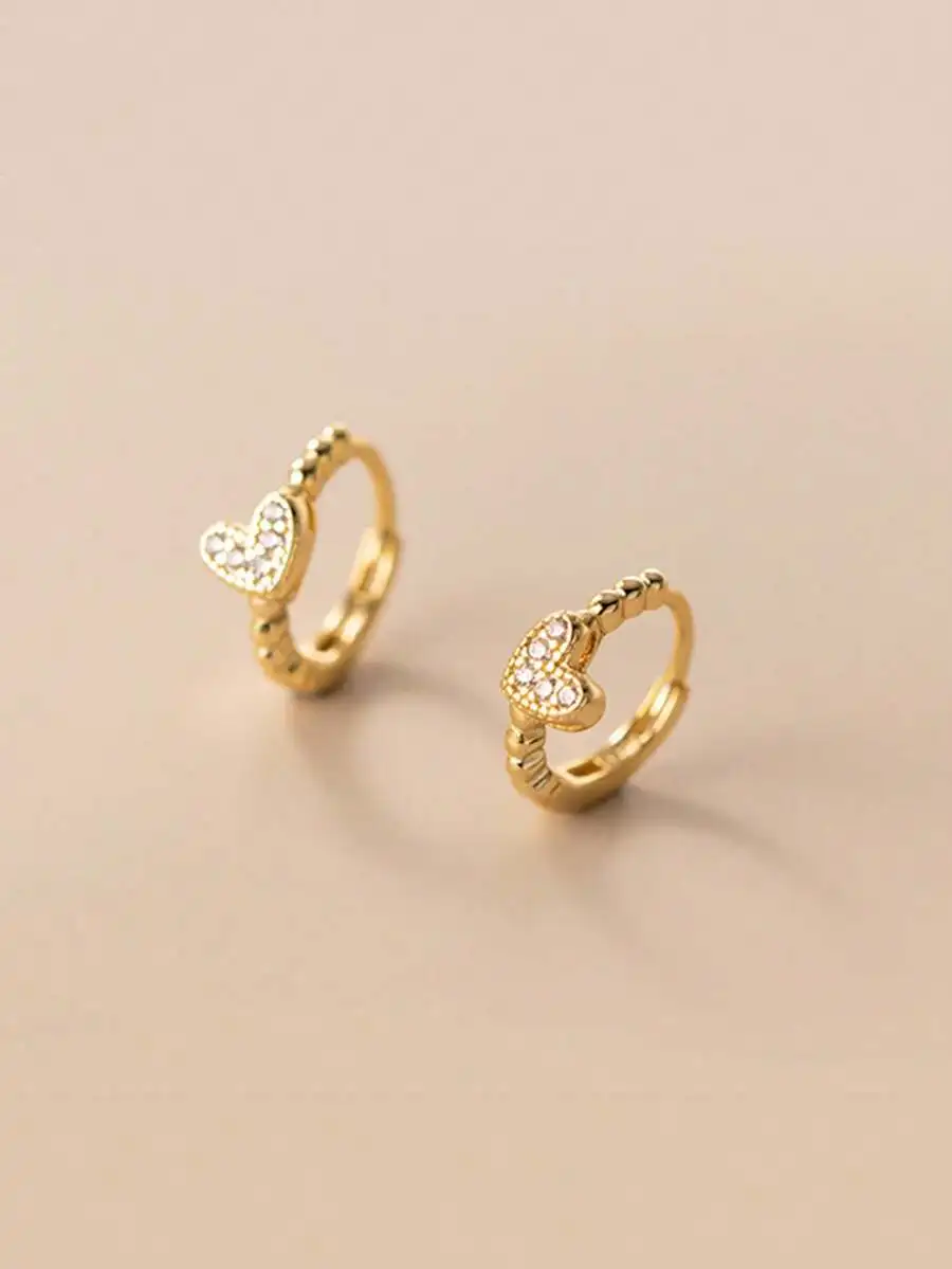 1pair Elegant Heart-Shaped Rhinestone-Studded Sweetheart Earrings Valentines,Mom,Mother,Mother's Day,Gift