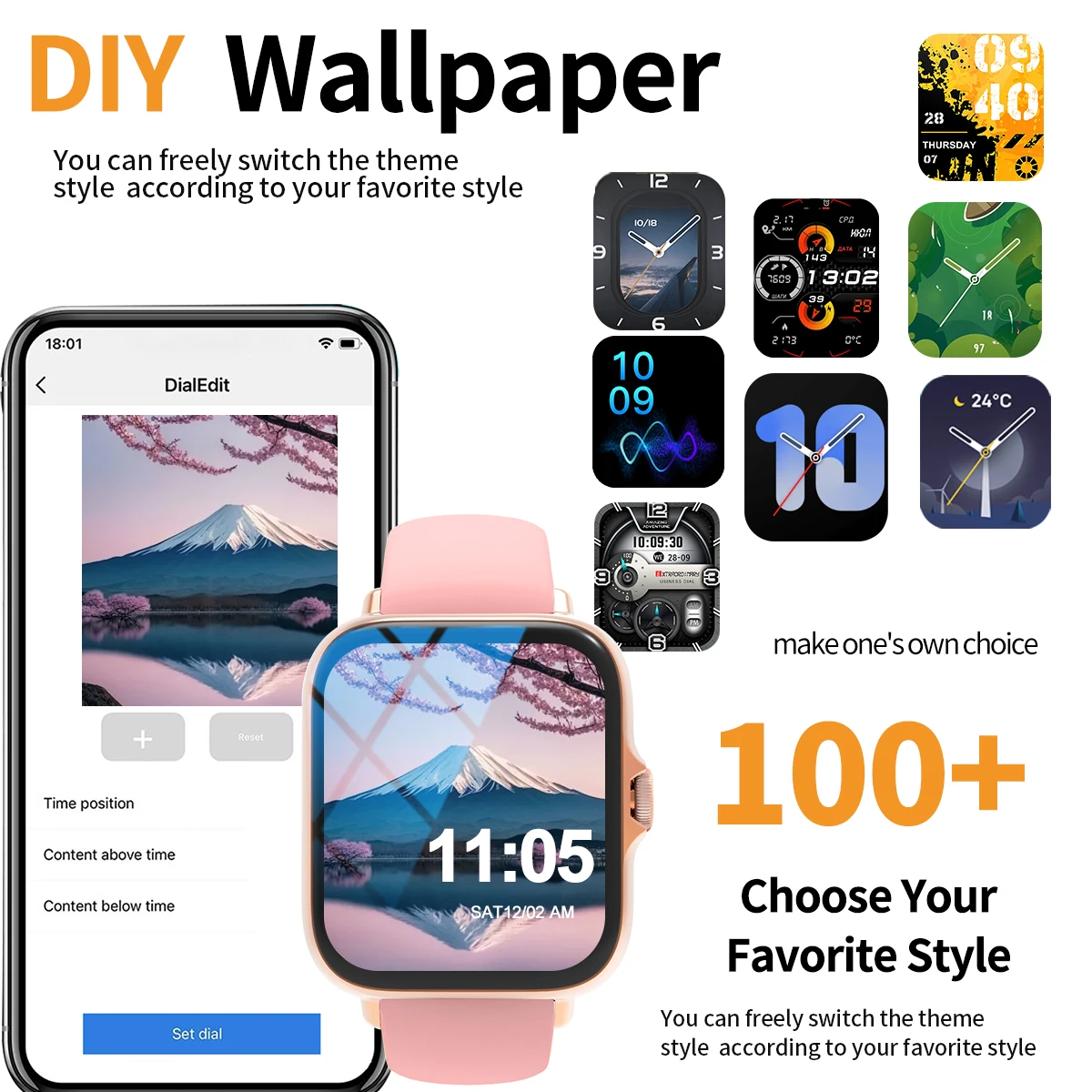 ساعة ذكية ساخنة، وضع رياضي متعدد، تذكير بالرسائل، تذكير بالتطبيقات المتعددة، مناسبة للرجال والنساء، ورق حائط مخصص