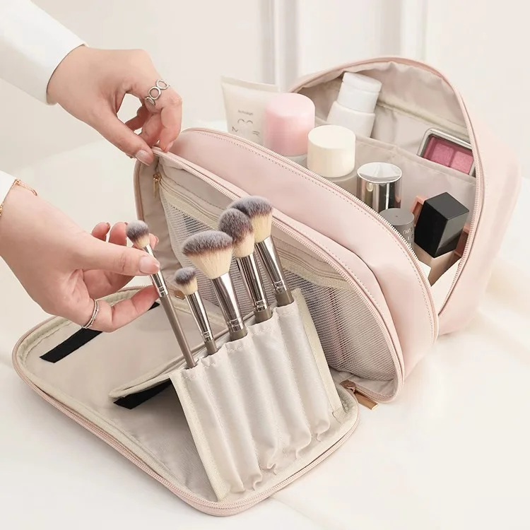 # Hot Sales Portable Large Capacity Cosmetic Bag Wide-open PU Leather Travel Toiletry Bag Makeup Brushes Cosmetic Travel Bag