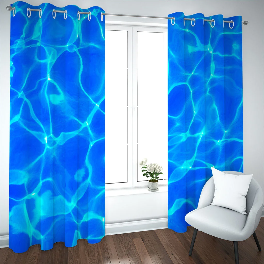 Decorative Curtains 3D Ocean Blue Water Wave Luxury Seating Room Curtains Modern Curtains Window For Living Room Bedroom