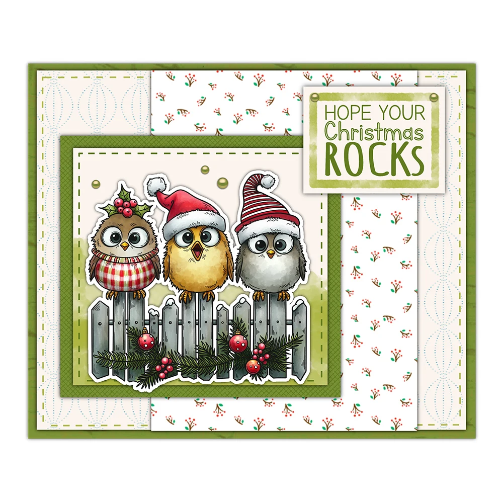 Mangocraft Funny Christmas Birds Cutting Dies Clear Stamp DIY Scrapbooking Metal Dies Silicone Stamp For Cards Albums Decor