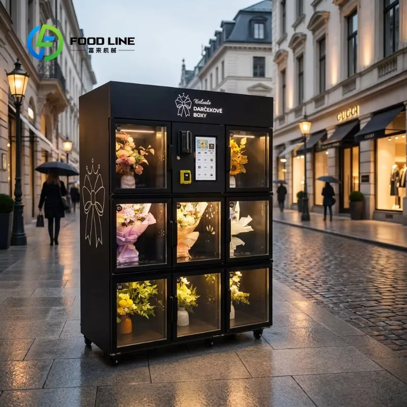 Customized cloud‑linked floral dispensing kiosk 21.5 inch touch screen SDK supported automatic fresh‑bouquet cabinet for retail