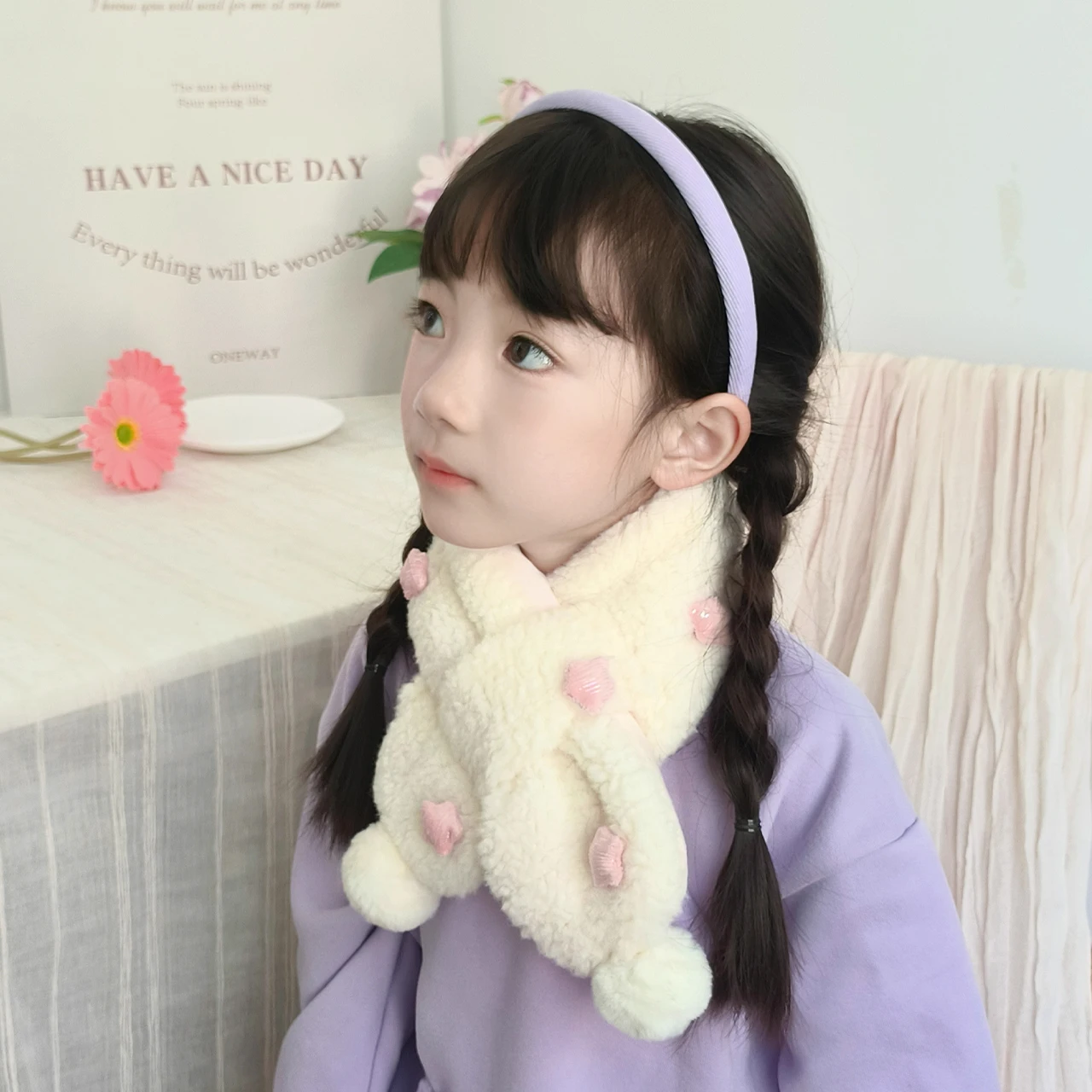 Winter Warm Cute Star Children Plush Scarves Kids Anti-Cold Cross Neckerchief Windproof Outdoor Baby Neck Cover Girl Short Scarf