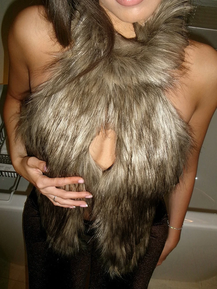 Regatas femininas de pele sintética 2025 outono muça corte frontal sem costas sem mangas irregular colheita topo alta rua moda colete