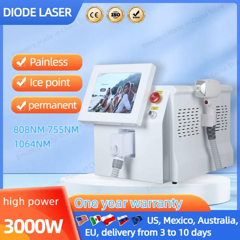 

Depiladora Laser 808NM 755NM 1064NM Диодный лазерный аппарат для удаления волос Безопасная безболезненная постоянная депиляция Самый популярный новый стиль