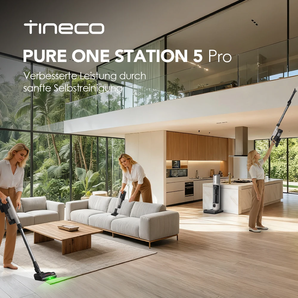 Tineco Pure ONE Station 5 PRO Kabelloser Akku Staubsauger, vollständiger Selbstreinigung, 200AW Saugkraft, ZeroTangle, EdgeSense