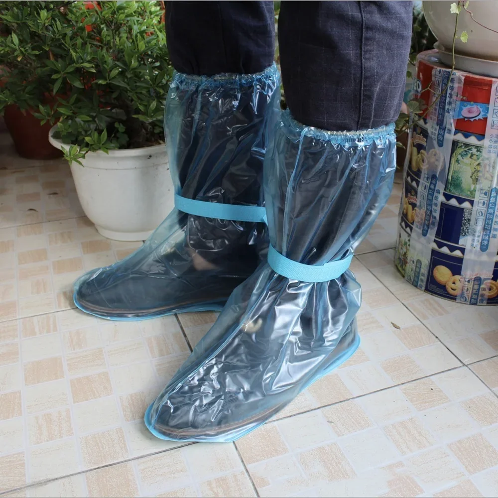 1PC Waterproof Reusable Thicken Protector High-Top Anti-Slip Shoes Boot Cover Unisex Ribbon Rain Shoe Cover Rain