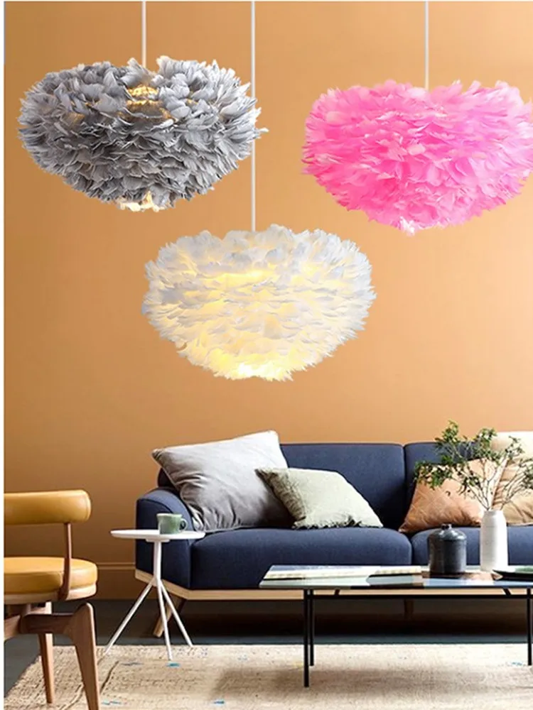 

Nordic minimalist warm romantic creative bedroom headboard feather lamp personalized living room girl feather pendant lamp