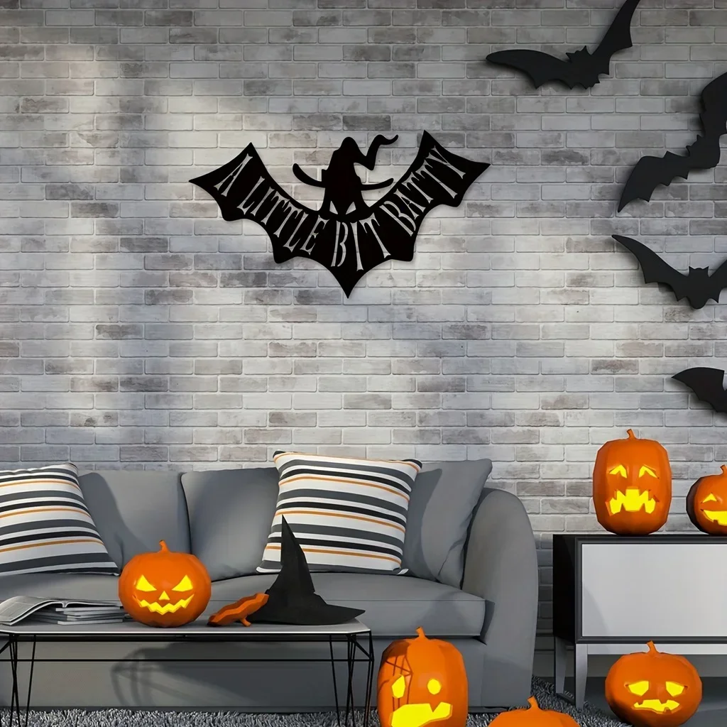 HELLOYOUNG A LITTLE BIT BATTY Bat Metal Art Wall Hanging Decor Halloween Home Decor Interior Decoration Outdoor Halloween Decora