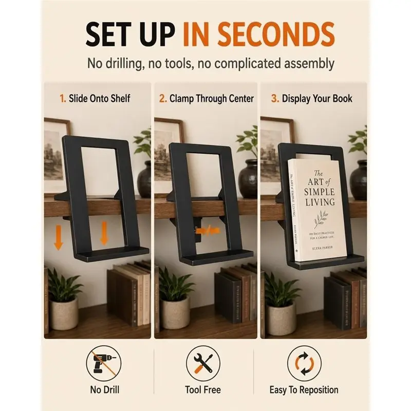 2Pcs Plastics Floating Bookshelf Holder For Stylish Home Library And Workplace Organization(Large)