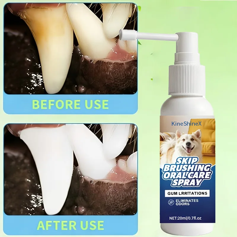 Spray buccal rafraîchissant pour animaux de compagnie, spray buccal 2-en-1 pour animaux de compagnie, nettoie les dents et rafraîchit l'haleine des animaux, élimine la mauvaise haleine et contrôle le tartre