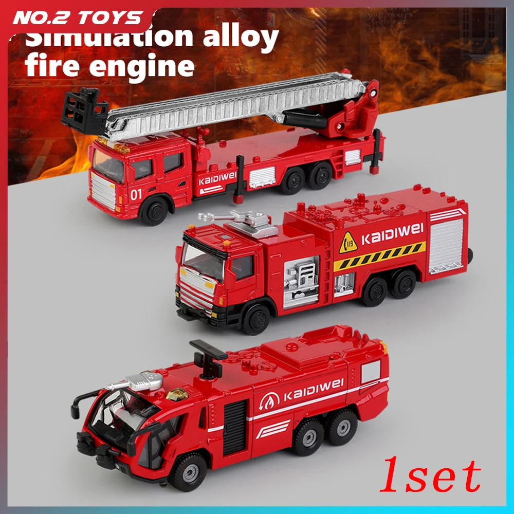 1:72 Alloy Model Engineering Fire Truck Car Toy Set Fire Engine Rescue Car Ladder Vehicle Toy for Kids Xmas Gift Children's Toy