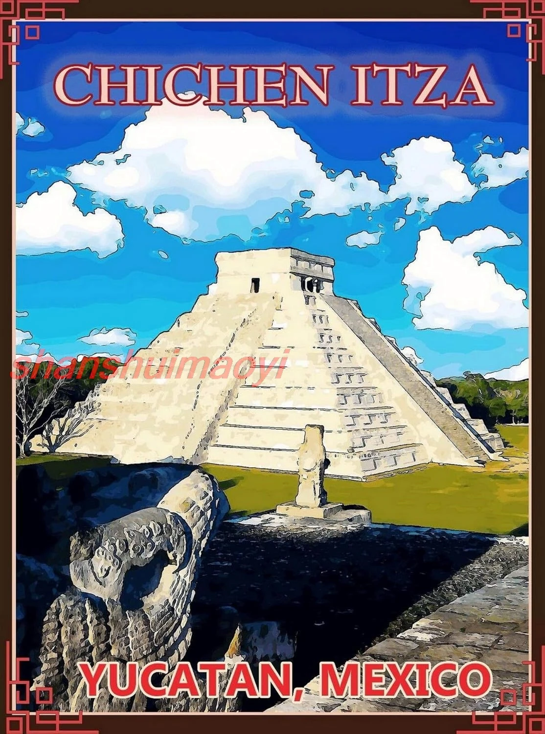 TYmall Wall Art Metal Hanging Sign Yucatan Chichen-Itza Mexico Mexican Pyramid Travel Advertisement Art Vintage Wall Decor  ALL