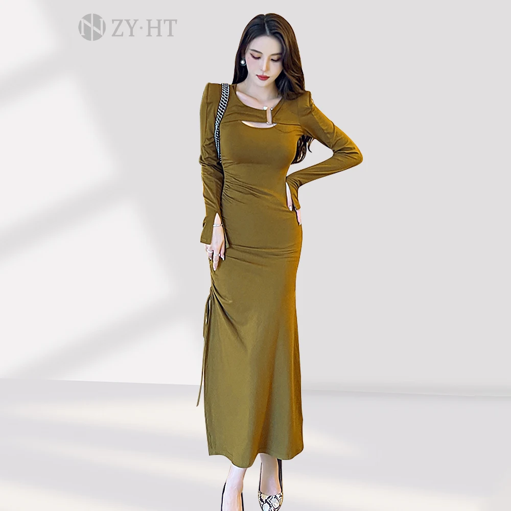 

Spring pure desire style slim fit inner wear outer wear long skirt casual temperament slit dress women