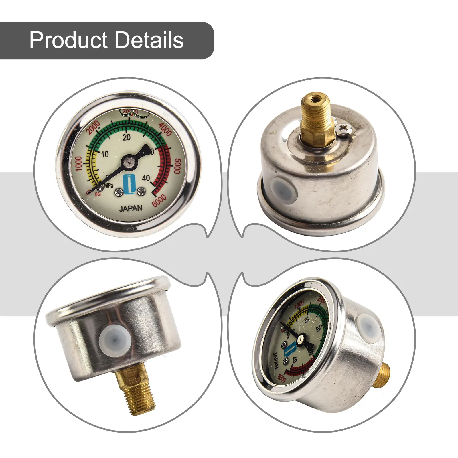 2 Inch Pool Filter Water Pressure Dial Hydraulic Pressure Gauge Meter Manometer Stainless Steel 0-6000PSI 0-40MPa